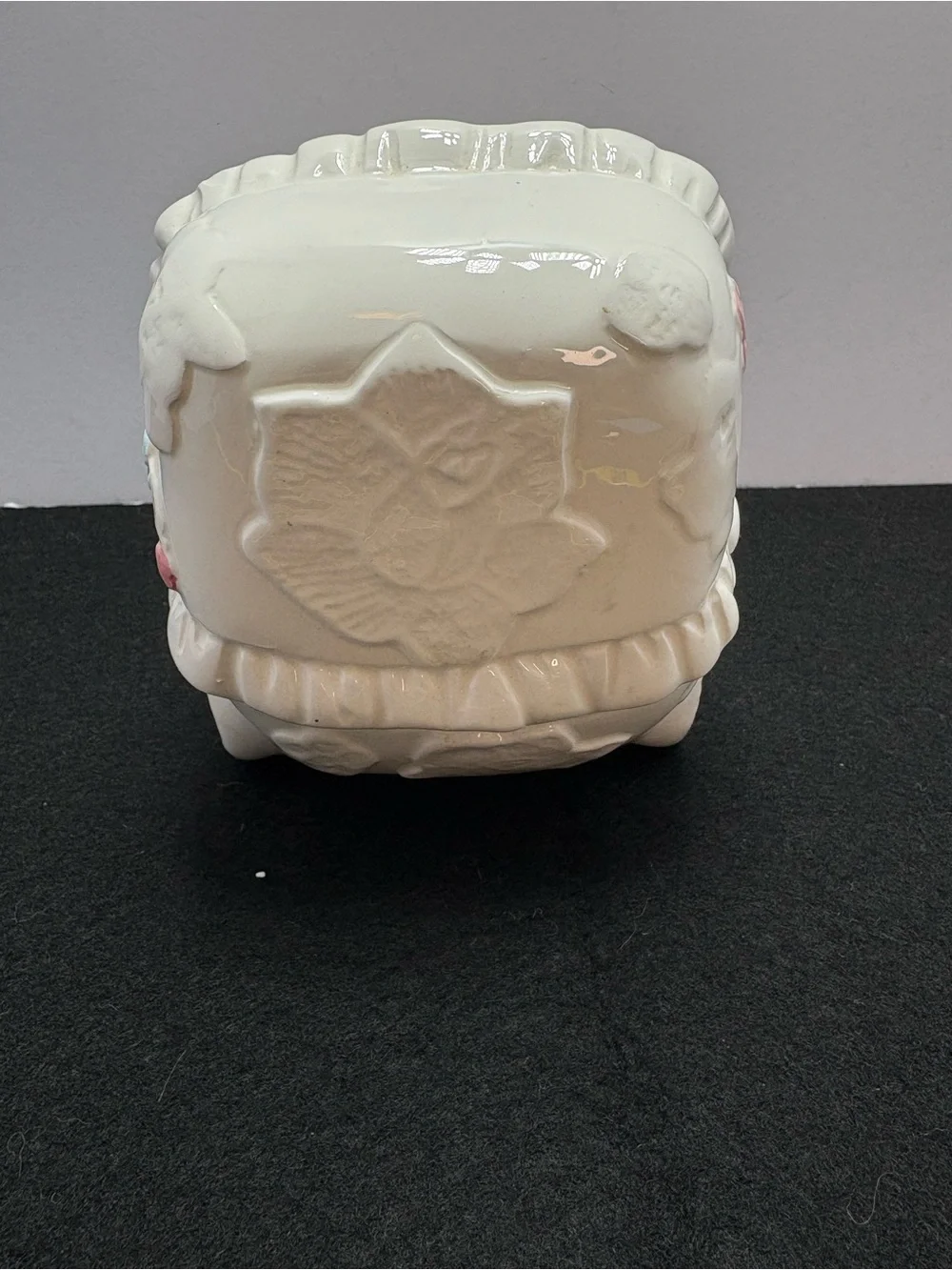Glossy Ceramic Baby Carriage Planter in White with Pink, Blue & Yellow Accents